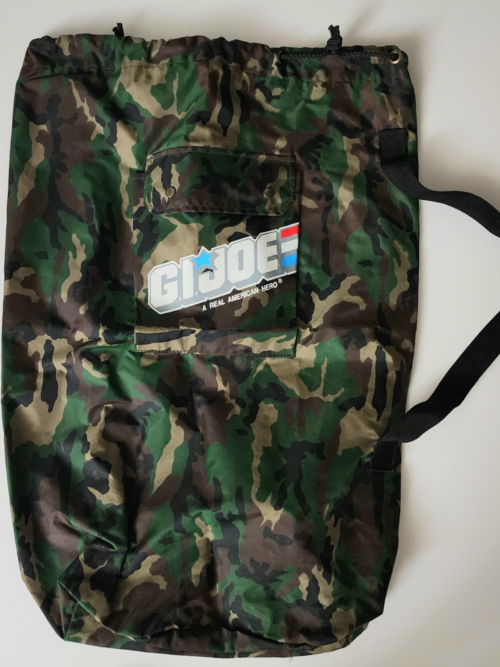 vintage 1984 Hasbro G.I. Joe drawstring gym or duffle bag featuring  camouflage